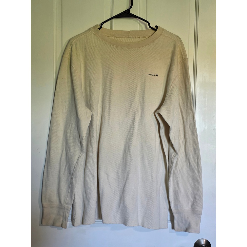 Vintage Carhartt K228 NAT Thermal Shirt Mens Large Tall Cream Waffle Knit Y2K